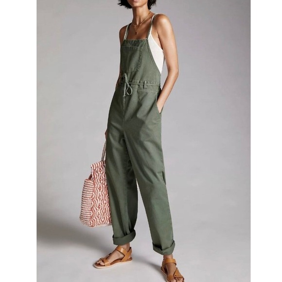 Anthropologie Pants - Anthropologie South Filly Goods Cross Back Overalls Women M Green Utility Boho